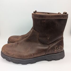 UGG Men's Kennen Dark Brown Leather Boots Waterproof Sherpa Lined Sz 13, 2 Marks